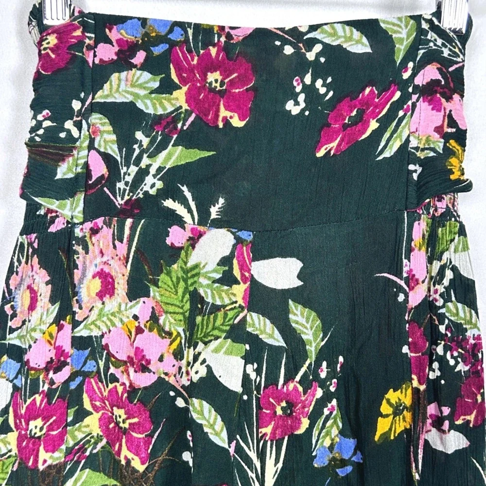 Free People FP One Floral Wide Leg Pants Green Womens Small Boho Gauze Palazzo
